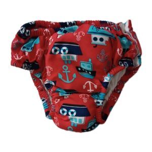 Healthtex Red Sailboat Nautical Reusable Swim Diaper sz 3-6M Boys Baby Infant